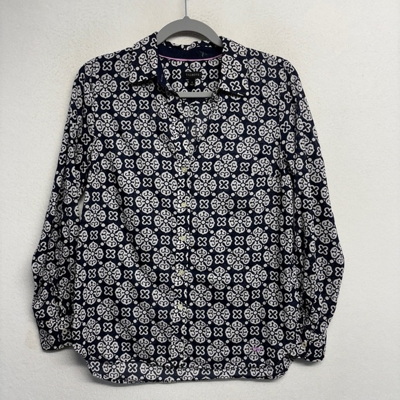 Talbots navy blue printed button-down, collared shirt, S - Picture 1 of 7